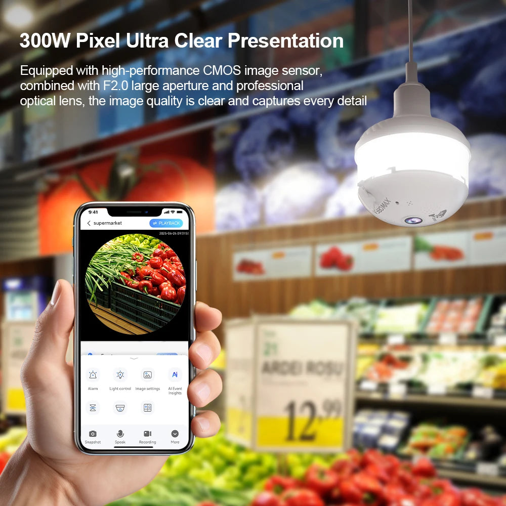 4MP WIFI E27 Bulb V380 Pro Security Camera Full Color Night Vision Two-Way Voice Wireless Auto Tracking fisheye wifi camera